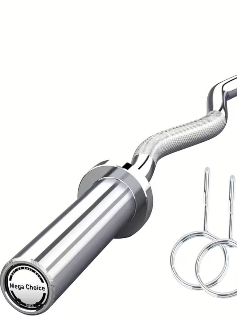 Chrome EZ Curl Barbell Bar, 47" EZ Curl Bar w/ 2 Spring Collars- 500lb capacity - Picture 1 of 5